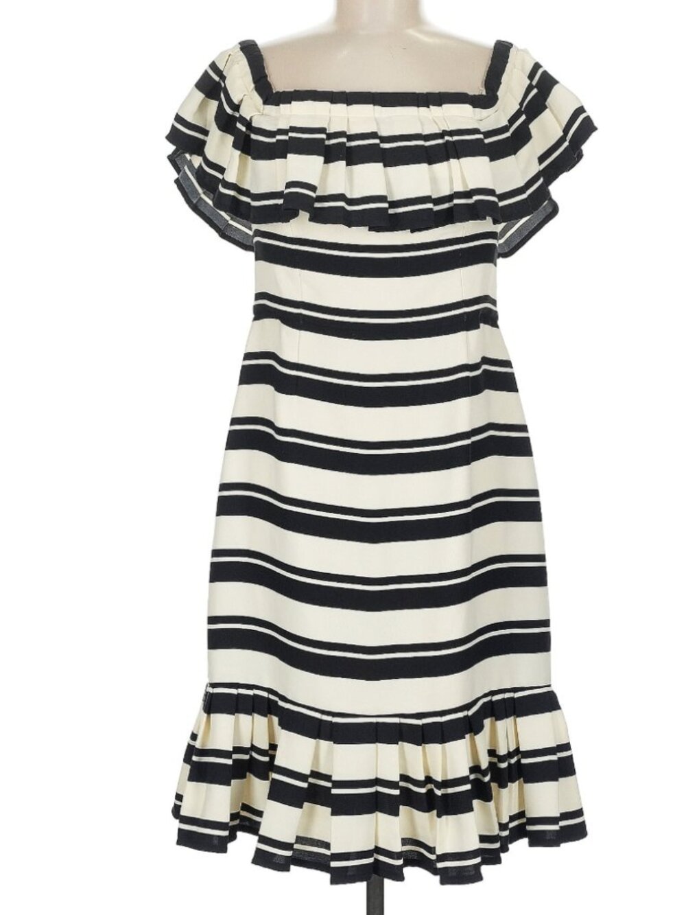 Halston Heritage Striped Ruffle Midi Dress – Size 6